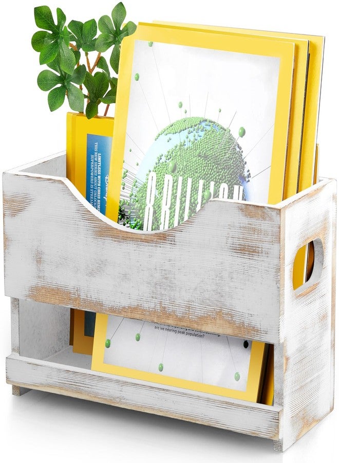DRASTAR Magazine Holder, Bathroom Magazine Rack Floor, Wood Magazine Holder, Storage Holder for Book File Newspapers, Retro White - Image 1